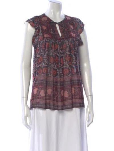 Pre-owned Ulla Johnson Floral Print V-neck Blouse In Burgundy