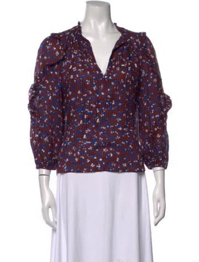 Pre-owned Ulla Johnson Floral Print V-neck Blouse In Burgundy