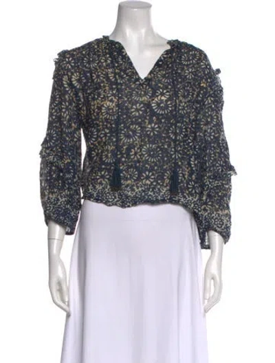 Pre-owned Ulla Johnson Floral Print V-neck Blouse In Gray