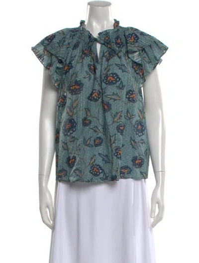 Pre-owned Ulla Johnson Floral Print V-neck Blouse In Green