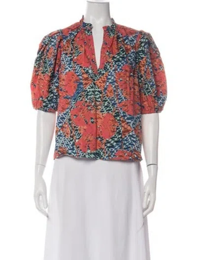 Pre-owned Ulla Johnson Floral Print V-neck Blouse In Green