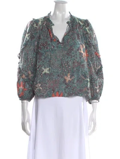Pre-owned Ulla Johnson Floral Print V-neck Blouse In Green