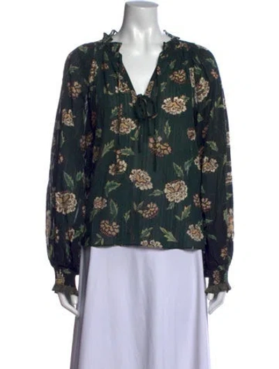 Pre-owned Ulla Johnson Floral Print V-neck Blouse In Green