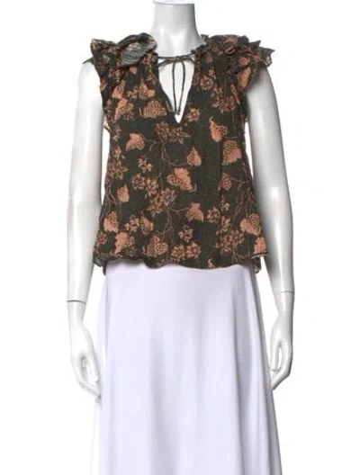 Pre-owned Ulla Johnson Floral Print V-neck Blouse In Green