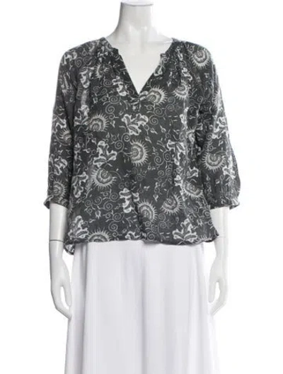 Pre-owned Ulla Johnson Floral Print V-neck Blouse In Grey