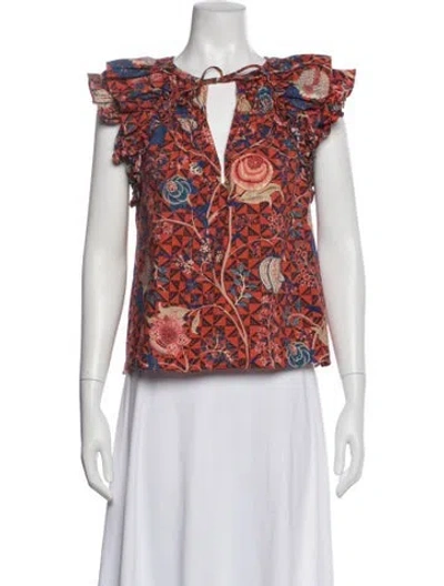 Pre-owned Ulla Johnson Floral Print V-neck Blouse In Multi