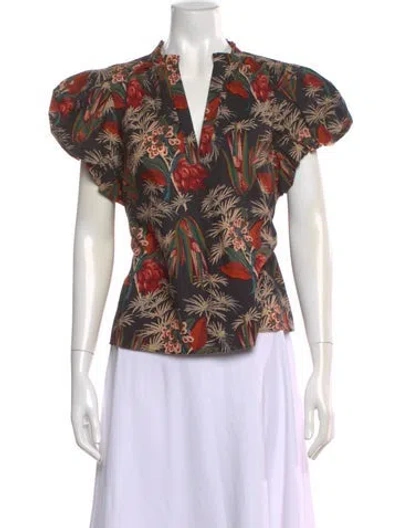 Pre-owned Ulla Johnson Floral Print V-neck Blouse In Multi