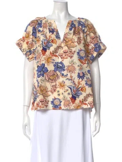 Pre-owned Ulla Johnson Floral Print V-neck Blouse In Multi