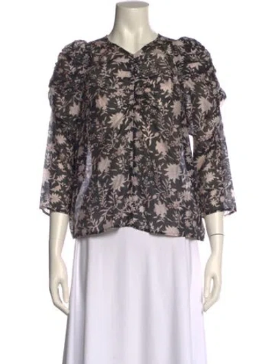 Pre-owned Ulla Johnson Floral Print V-neck Blouse In Multi