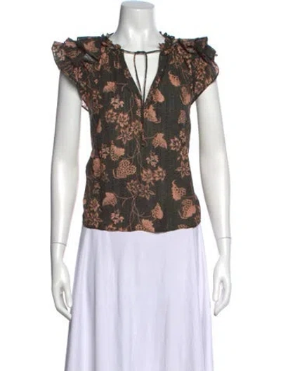 Pre-owned Ulla Johnson Floral Print V-neck Blouse In Multi