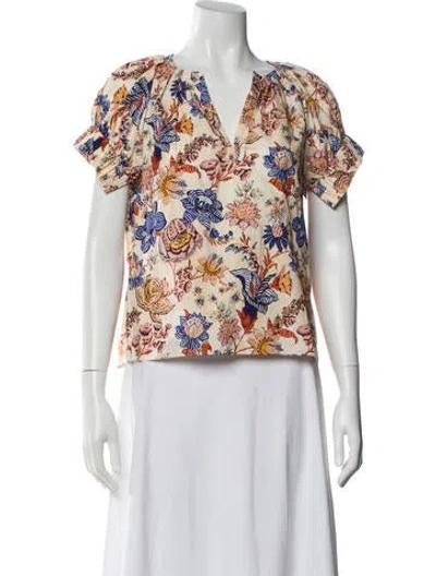 Pre-owned Ulla Johnson Floral Print V-neck Blouse In Multi