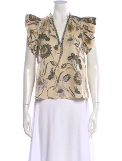 Pre-owned Ulla Johnson Floral Print V-neck Blouse In Multi