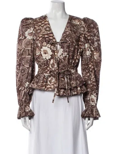 Pre-owned Ulla Johnson Floral Print V-neck Blouse In Multi