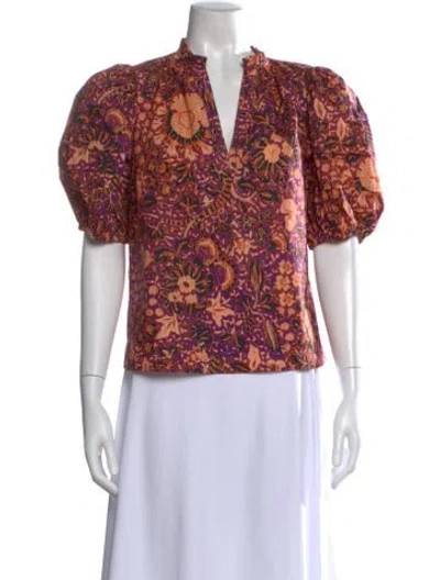 Pre-owned Ulla Johnson Floral Print V-neck Blouse In Multi
