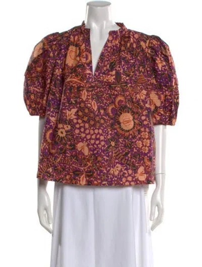 Pre-owned Ulla Johnson Floral Print V-neck Blouse In Multi
