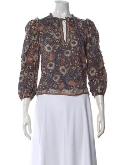 Pre-owned Ulla Johnson Floral Print V-neck Blouse In Multi