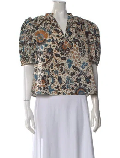 Pre-owned Ulla Johnson Floral Print V-neck Blouse In Multi