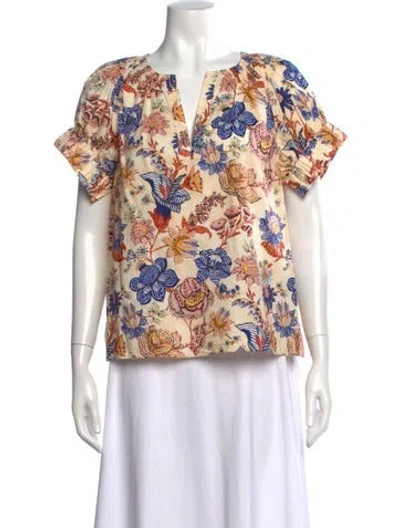 Pre-owned Ulla Johnson Floral Print V-neck Blouse In Multi
