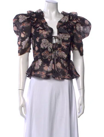 Pre-owned Ulla Johnson Floral Print V-neck Blouse In Multi