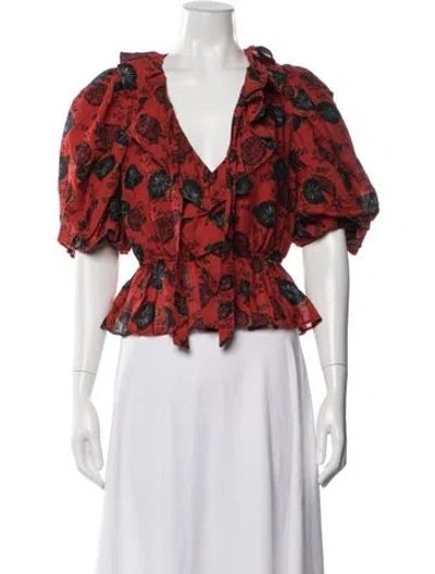 Pre-owned Ulla Johnson Floral Print V-neck Blouse In Multi