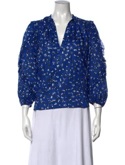 Pre-owned Ulla Johnson Floral Print V-neck Blouse In Multi