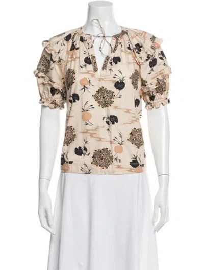 Pre-owned Ulla Johnson Floral Print V-neck Blouse In Multi