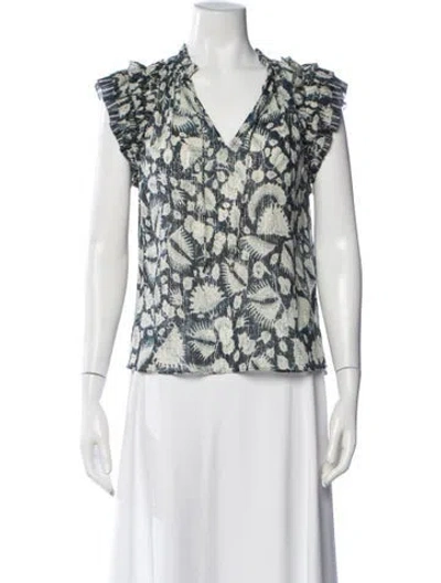 Pre-owned Ulla Johnson Floral Print V-neck Blouse In Multicolor