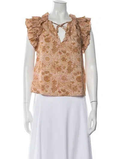 Pre-owned Ulla Johnson Floral Print V-neck Blouse In Multicolor