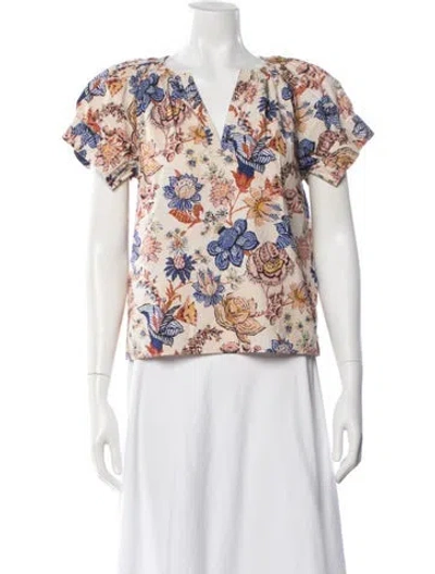 Pre-owned Ulla Johnson Floral Print V-neck Blouse In Multicolor