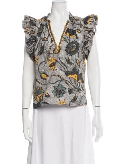 Pre-owned Ulla Johnson Floral Print V-neck Blouse In Multicolor