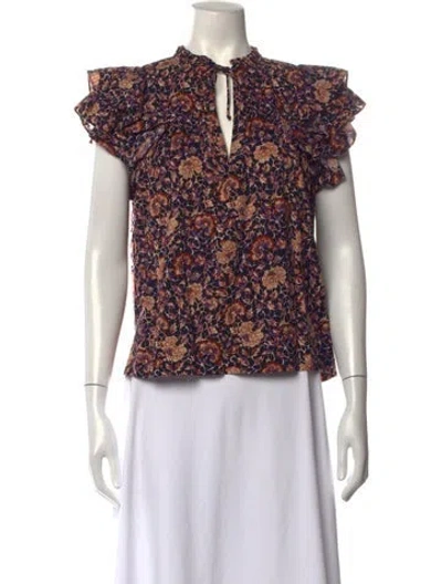 Pre-owned Ulla Johnson Floral Print V-neck Blouse In Multicolor