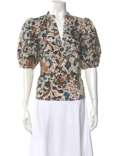 Pre-owned Ulla Johnson Floral Print V-neck Blouse In Neutral