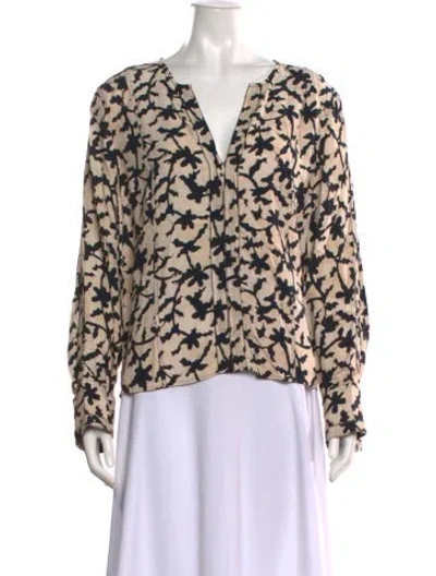 Pre-owned Ulla Johnson Floral Print V-neck Blouse In Neutral