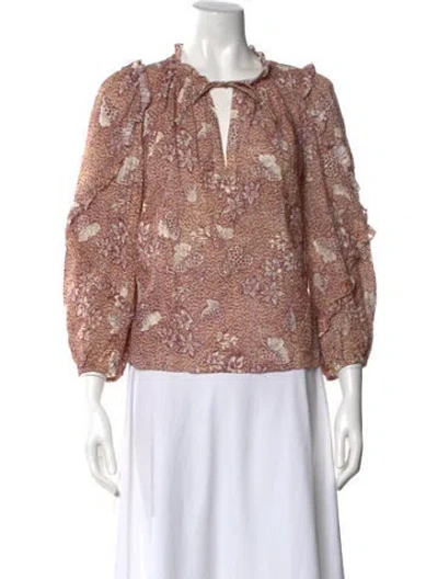 Pre-owned Ulla Johnson Floral Print V-neck Blouse In Neutral