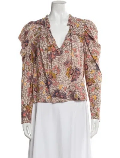 Pre-owned Ulla Johnson Floral Print V-neck Blouse In Neutral