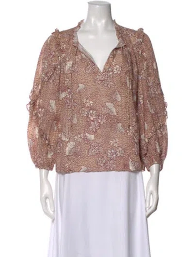 Pre-owned Ulla Johnson Floral Print V-neck Blouse In Neutral