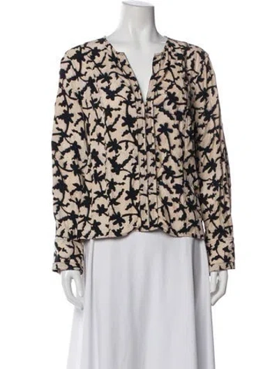 Pre-owned Ulla Johnson Floral Print V-neck Blouse In Neutral