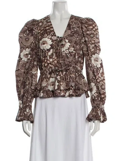 Pre-owned Ulla Johnson Floral Print V-neck Blouse In Neutral