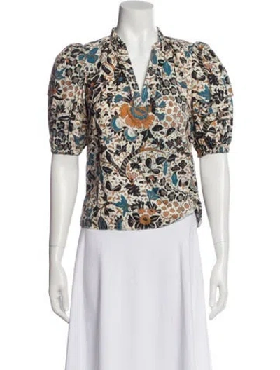Pre-owned Ulla Johnson Floral Print V-neck Blouse In Neutral