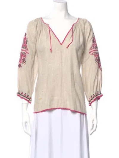 Pre-owned Ulla Johnson Floral Print V-neck Blouse In Neutral