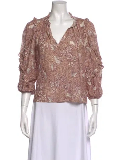 Pre-owned Ulla Johnson Floral Print V-neck Blouse In Neutral