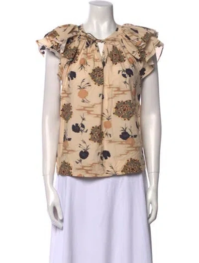 Pre-owned Ulla Johnson Floral Print V-neck Blouse In Neutral