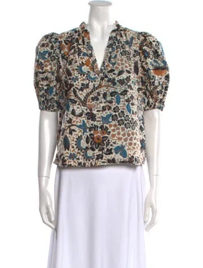 Pre-owned Ulla Johnson Floral Print V-neck Blouse In Neutral