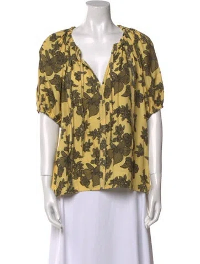 Pre-owned Ulla Johnson Floral Print V-neck Blouse In Neutral