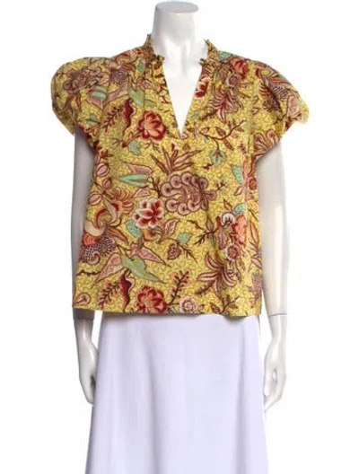 Pre-owned Ulla Johnson Floral Print V-neck Blouse In Neutral