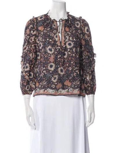 Pre-owned Ulla Johnson Floral Print V-neck Blouse In Neutral