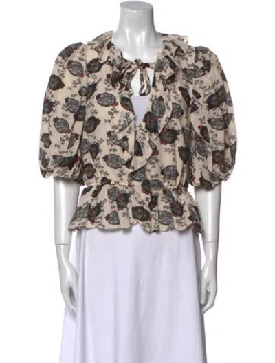 Pre-owned Ulla Johnson Floral Print V-neck Blouse In Neutral