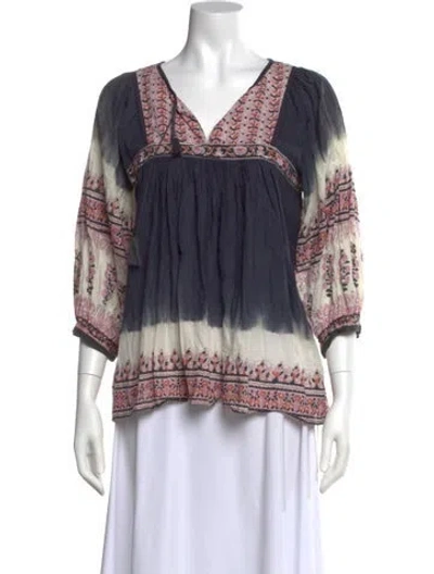 Pre-owned Ulla Johnson Floral Print V-neck Blouse In Neutral