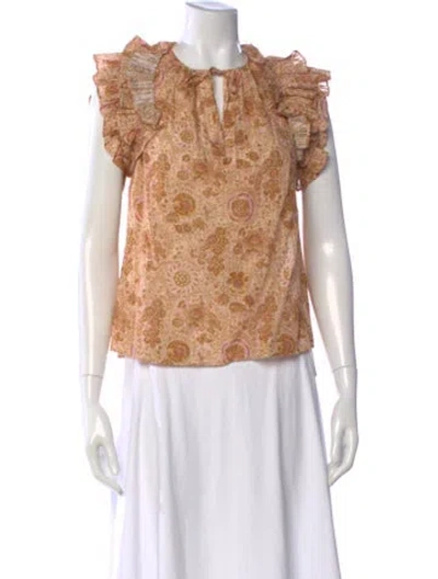 Pre-owned Ulla Johnson Floral Print V-neck Blouse In Neutral