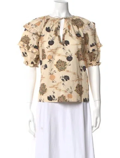 Pre-owned Ulla Johnson Floral Print V-neck Blouse In Neutral